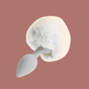 PLUG ANAL DE SILICONA Y METAL COLA DE CONEJO BLANCA