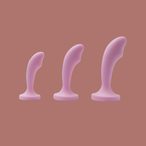 Juego de plug anales curvos de silicona y metal base redonda